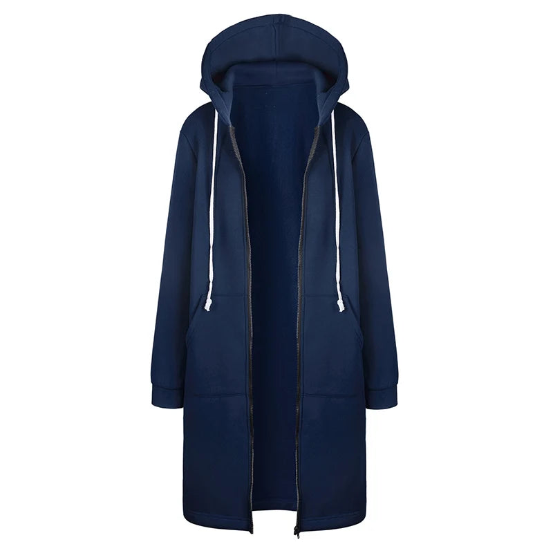 2024 Women's Autumn Winter Thick Hooded Parkas Loose Hooded Jackets Zipper Pocket Maxi Size Sweatshirt Sports Dresses Outwear