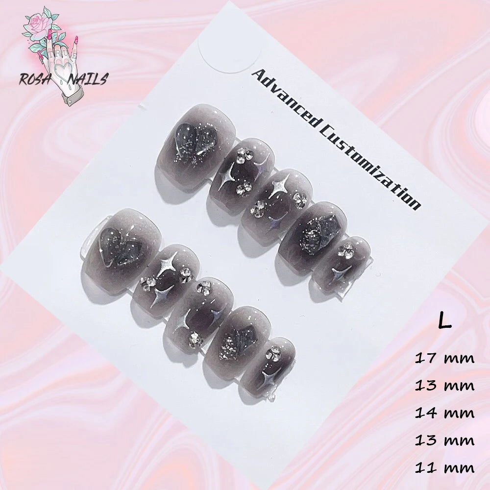 Punk Dragon Charms Press on Nail Artificial Long False Nails XS Black Dragons Goth Presson Tips Butterfly Fake Nail y2k Pressons