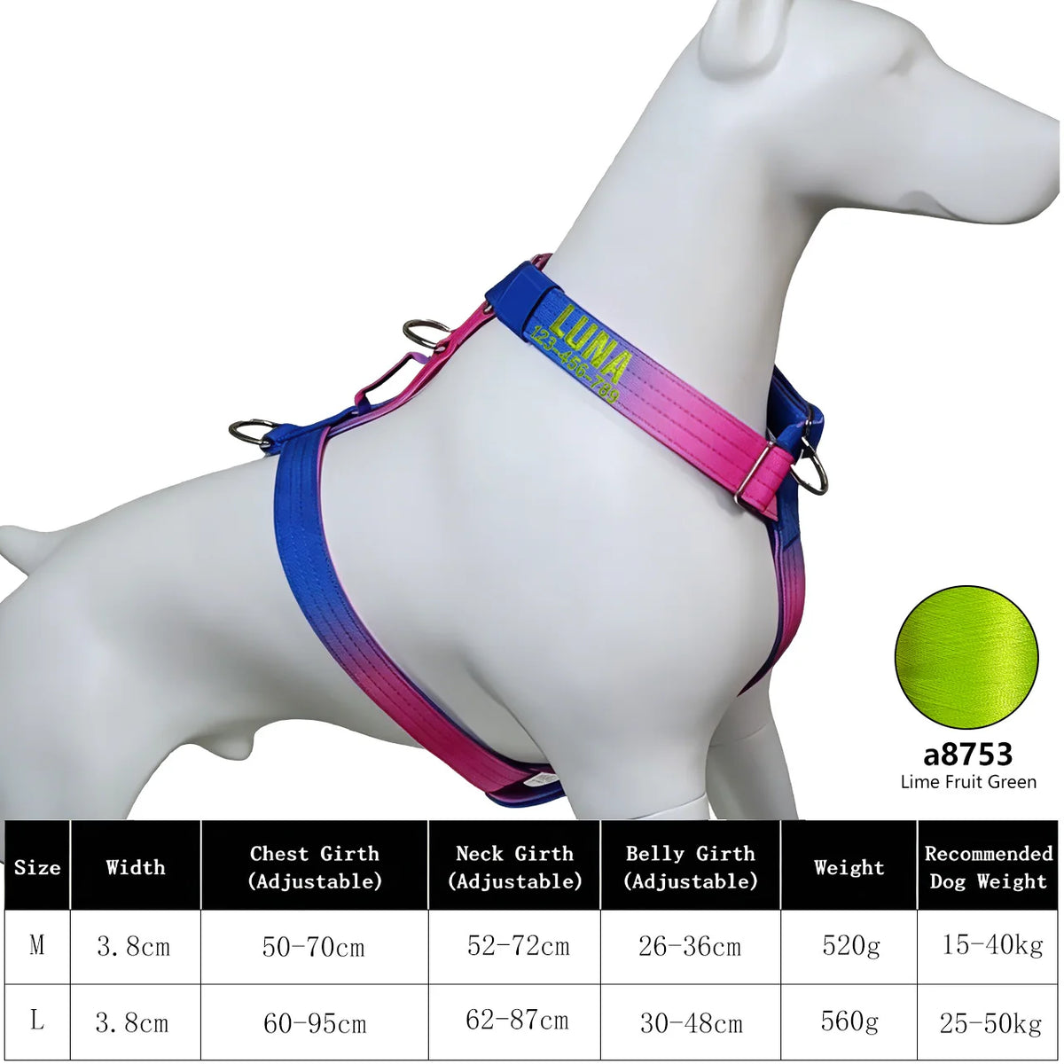 No Pull Reflective Dog Harness, Adjustable Chest Vest for Small Medium Large Dogs, Custom Embroidered Name & Phone