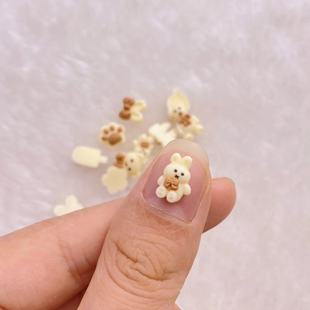 50 pieces mini cute cartoon popsicles, bear, rabbit series nail art charm flat bottom 3D nail decoration DIY nail accessories