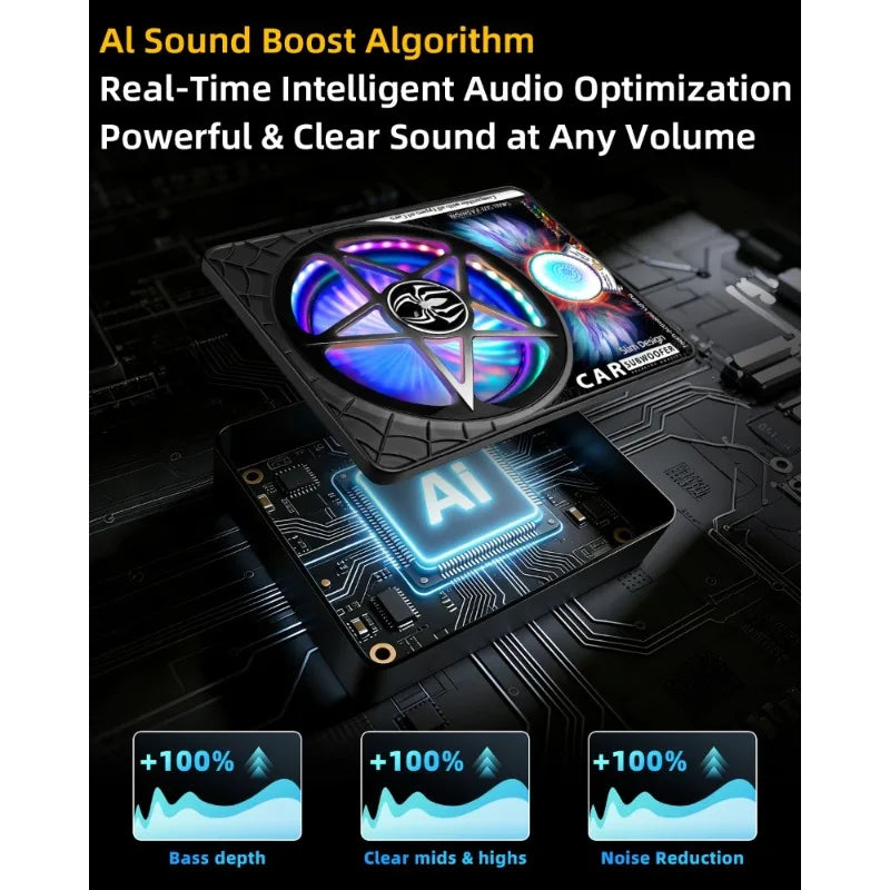 3000W Car Speaker Key Adjustment Modification Colorful Light Atmosphere Stereo Surround Ultra Thin Subwoofer Universal Car Audio