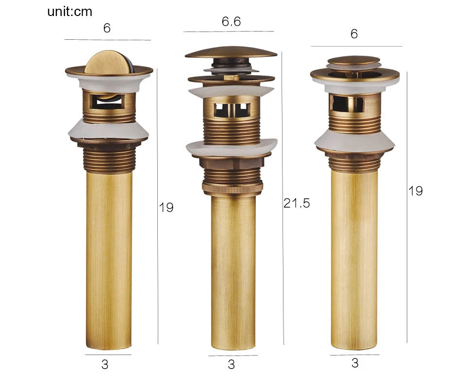Antique Brass Pop Up Drain Bathroom Sink Push Down Pop Up Stopper Drain Washbasin Accessoires Plug Cover Waste Pipe Drainer