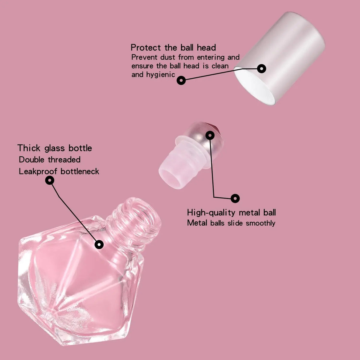 1/15pcs+4 Accessories Clear Glass Polygonal Essential Oil Roller Ball Bottles with 15 Roller Ball Bottles, 2 Funnels, 2 Straws