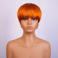 Orange #350 Short Straight Pixie Cut Wigs Human Hair 100% Natural Realistic Full Machine Made With Bangs For Women