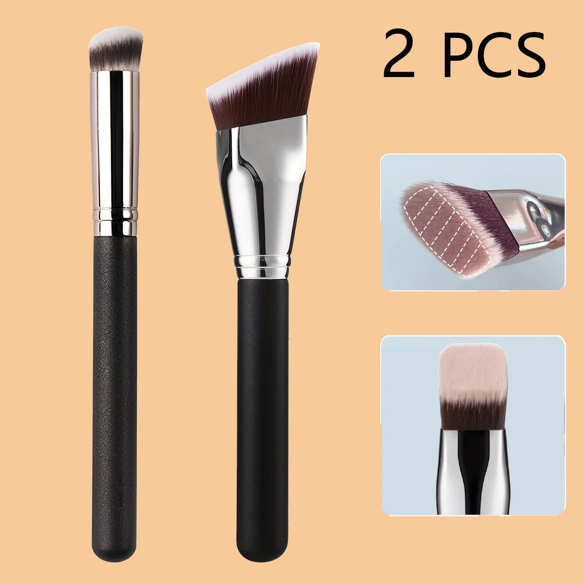 2 PCS Makeup Brushes Rectangular Foundation Brush & Concealer Brush for Contouring, Blending, Powder/ Foundation Application