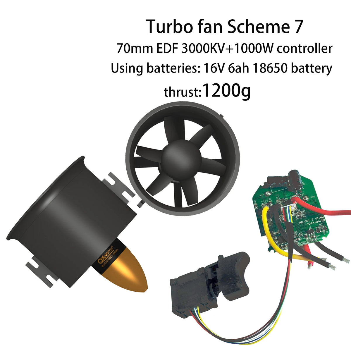 50 / 64 / 70mm EDF Brushless Motor KIT 1000W Controller ESC Blower Switch for Turbo Fan Blower