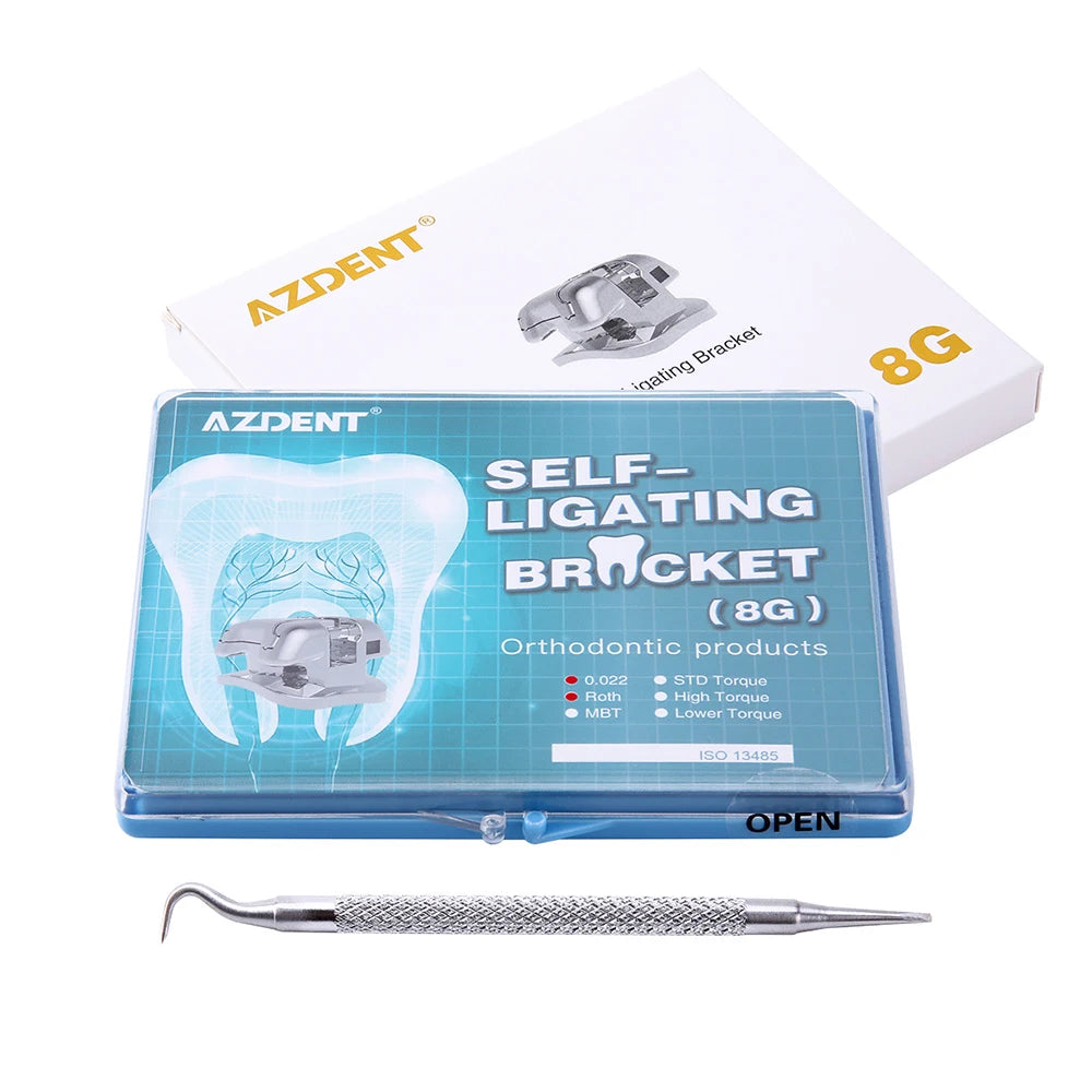 AZDENT Dental Orthodontic Brackets Self-Ligating Braces Inserted Crimpable Movable Hooks Auxiliary Hole Buccal Tube 28pcs/Box