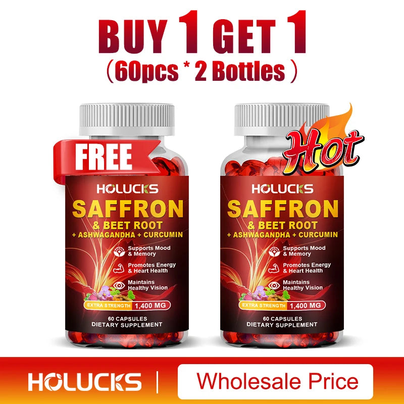 Saffron Extract Supplement, Boost Energy & Mood, for Eye & Heart Health, Focus, Vision Support, with Beet Root & Ashwagandha