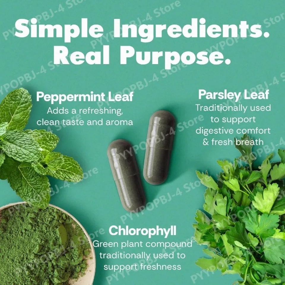 Chlorophyll Capsules with Parsley & Peppermint Leaf, Daily Freshness, Digestive Comfort & Wellness Support, Vegan 30 Count