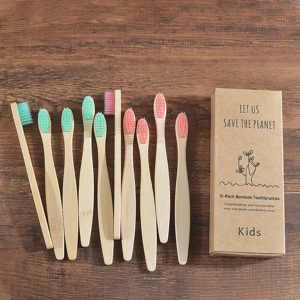 10 Pieces Children Colorful Toothbrush Eco Soft Bristle Bamboo Toothbrush Kids Bambou Vegan Tooth Dental Oral Care Plastic Free