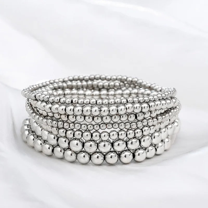 12pcs Chic Beaded Bracelet Set For Women Elegant Vintage Silver Color Exaggerated Round Charm Bangles HipHop Party Jewelry Gifts