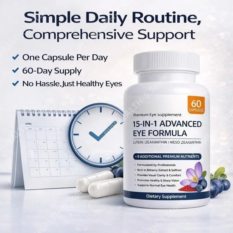 15 in 1 Advanced Eye Formula Lutein Capsules Eye Vitamin and Mineral Supplement with Lutein Zinc, 60 Count