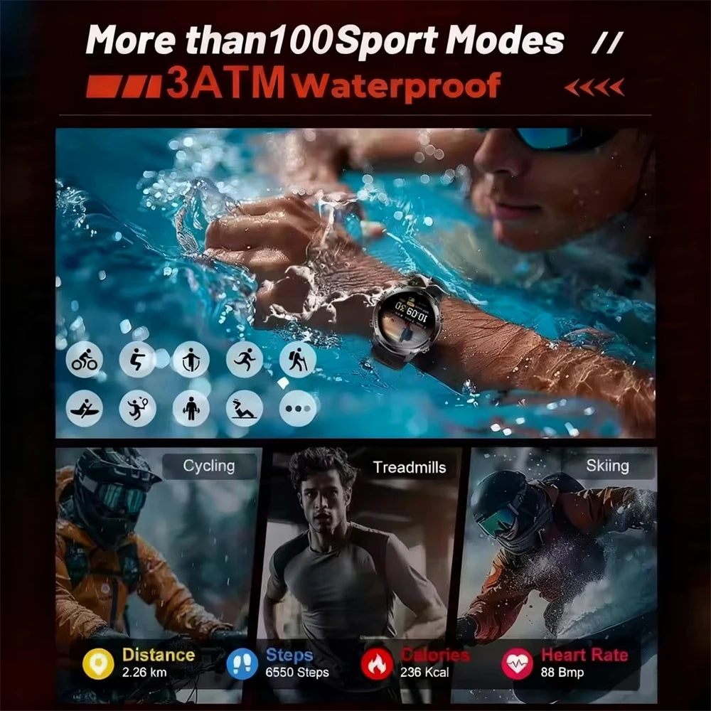 2025 New Military Bluetooth Call Smart Watch Built-in GPS Compass Barometric Altimeter 3ATM Waterproof Sports Smartwatches Men