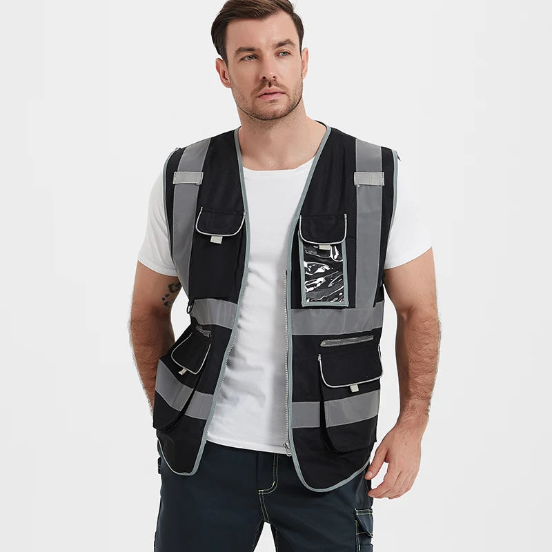 Multi Pockets Class 2 Night Working Vest Men Construction Work Clothes