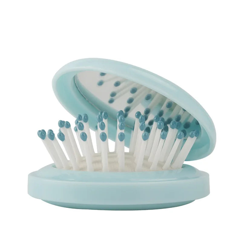 Mini Pocket Mirror Folding Comb Girl Women Portable Round Pocket Small Travel Massage Hair Brush with Mirror Styling Accessories