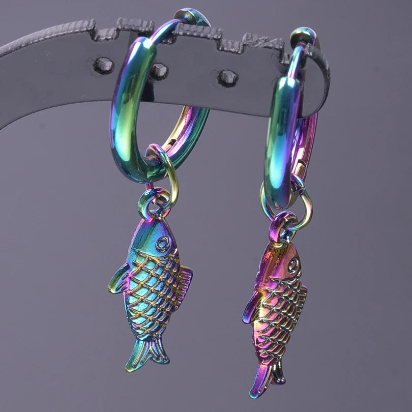 Multistyle Rainbow Ear Jewelry Stainless Steel Hoops Fashion Alloy Heart Wings  Witch Hat Foot Sun Charm Earrings For Women Men