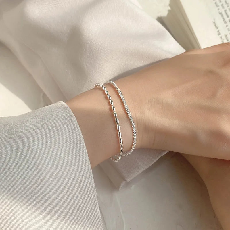 New Fashion Silver Color Double Layer Bracelet For Women Exquisite Simple Beads Chain Bracelet Jewelry Accessories