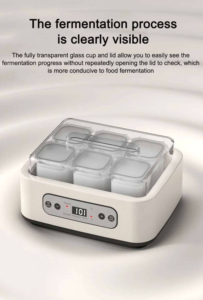 Electric Yogurt Maker 6 Glass Cups Automatic Natto Rice Wine Fermenting Machine Fermenter Sour Milk Pot Temperature Adjustment