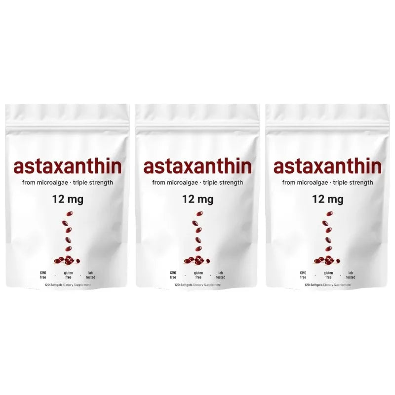 Astaxanthin Softgels 12mg with MCT Coconut Oil from Haematococcus Pluvialis Microalgae Daily Wellness Supplement 120 Count