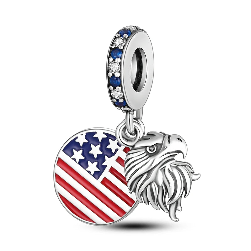 Original 925 Sterling Silver Charms Bead American Flag Independence Day Pendant Fit Original Bracelet For Women DIY Jewelry Gift