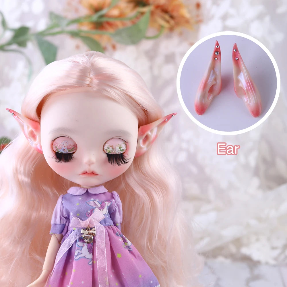 Blyth 1/6 Doll Ear: Hand-painted Ears with Rhinestone Texture and Openwork Design DIY Accessories for 30 cm Dolls
