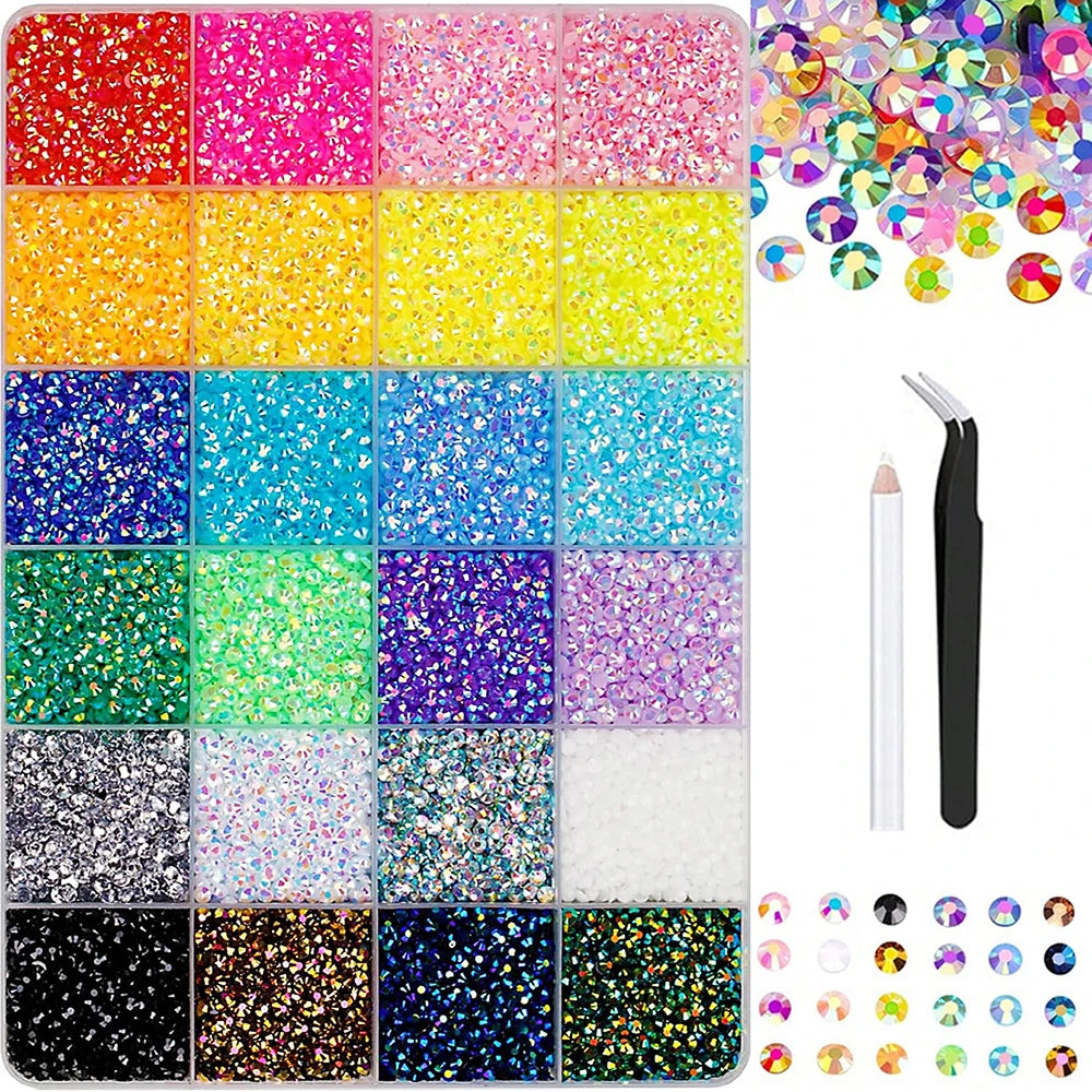 3/4/5mm 24-Color Bedazzling Kit Ab Resin Jelly Flat-Back Rhinestone Set Diamond Decoration Crystal Mixed Color Gems Suitable for DIY Phone Cases, Clothing, Water Bottles, Decorations, Crafts, Fabric Clothing, Shoes, Hats, Hol