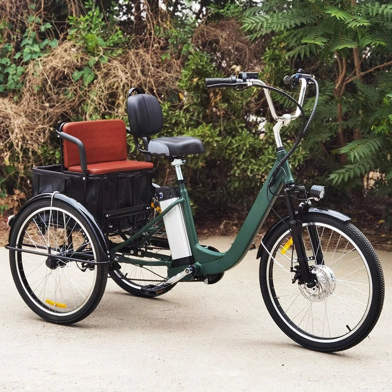 24" Adult Electric Tricycle 36V12Ah Lithium 350W Shimano 7-Speed LCD Disc Brake 120KG Load Foldable Cargo 3 Wheel Electric Bike