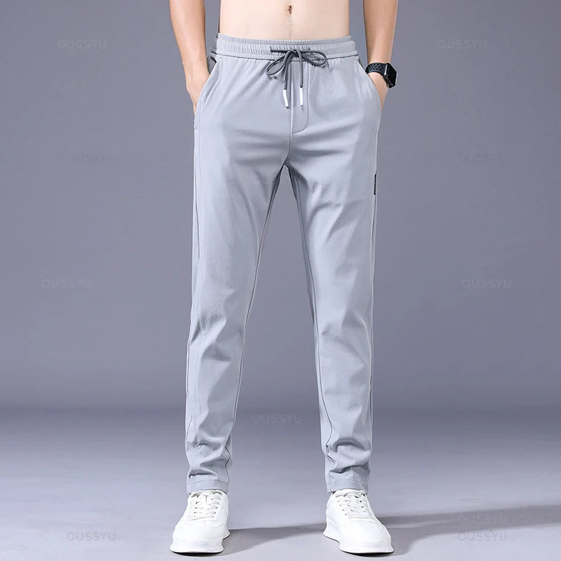 OUSSYU Brand New Spring Summer Men's Casual Pants Slim Pant Straight Thin Trousers Male Fashion Stretch Khaki Jogging 28-38