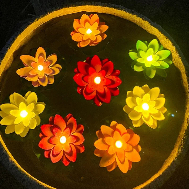 15CM LED Lotus Night Lamp Floating Water Sensor Flower Lamp Garden Home Decor Party Lotus Light Navidad Christmas Supplies