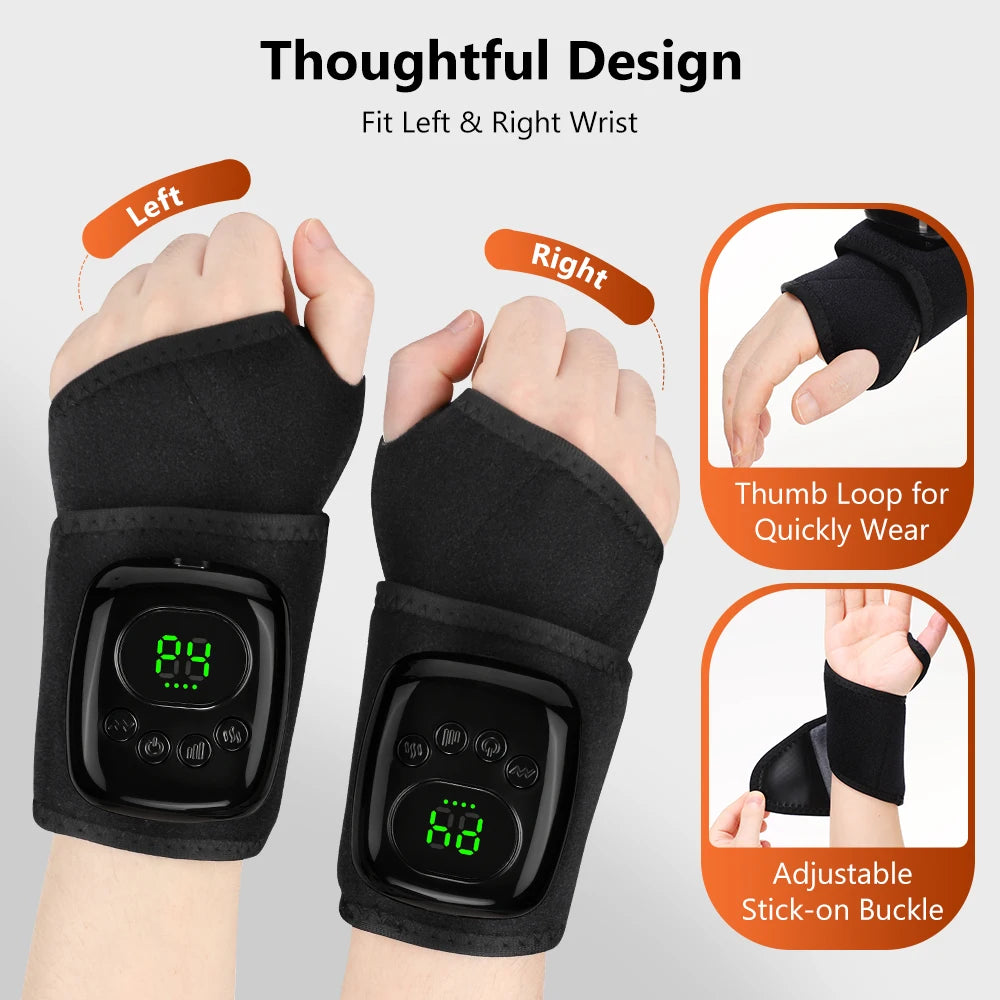 Cordless Wrist Massager, Heated Hand Massager with Air Compression, 4 Modes, 4 Intensities & 3 Heat Settings for Typing & Office