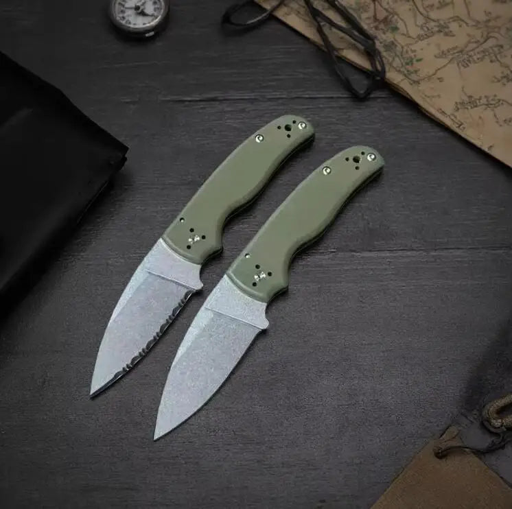Liei Store Spy-C229GP Folding Knife 3.46" S30V Stonewashed Serrated Blade, G10 Handles - C229