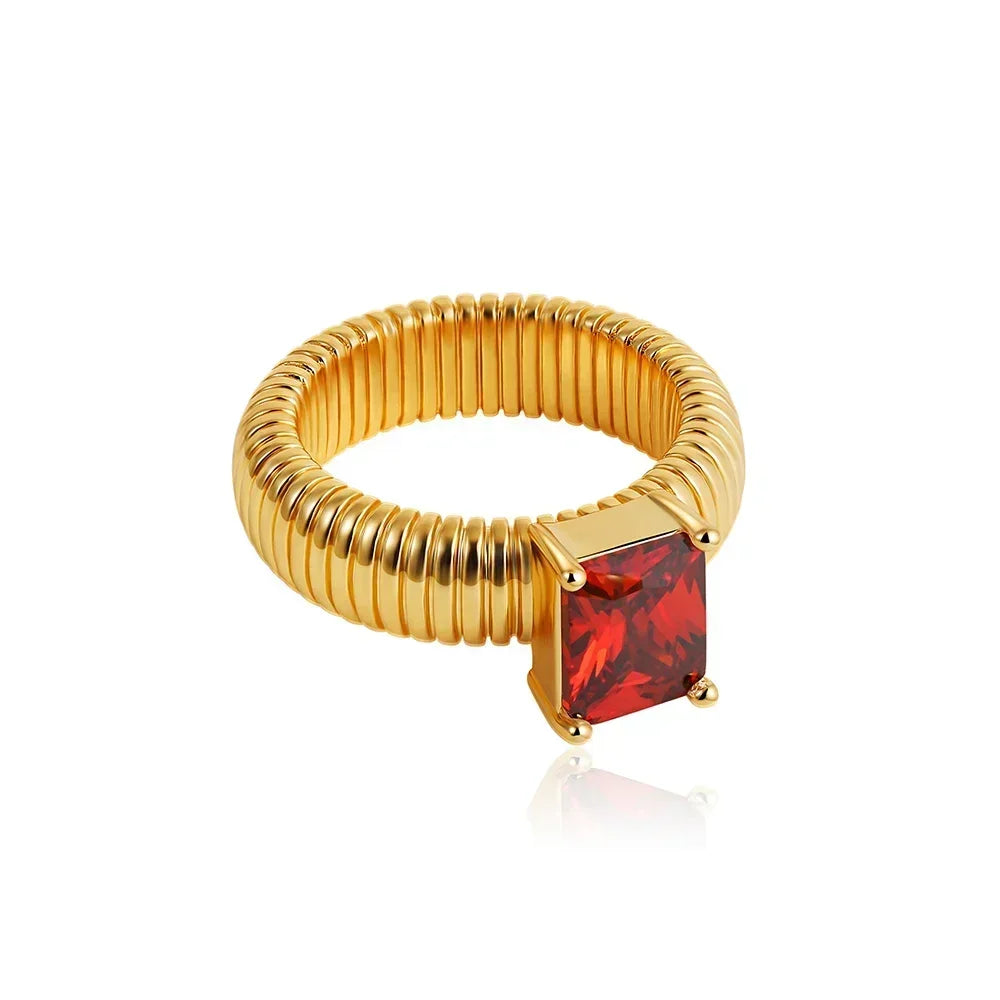 Hiphop Rock Texture Chunky Rings Stainless Steel Waterproof Multicolour Square Crystal Zircon Wedding Ring Femal Retro Jewelry