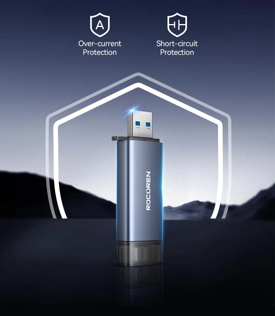 Rocoren Card Reader 2 in 1 USB 3.0 5Gbps USB A USB C Combined Design SD/TF Cards 2TB Smart Cardreader for Laptop Accessories