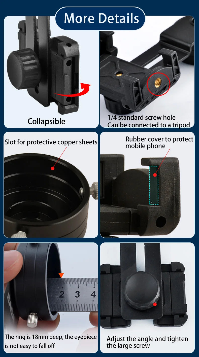 Metal mobile phone clip double monocular astronomical telescope microscope eyepiece connected to mobile phone for taking picture