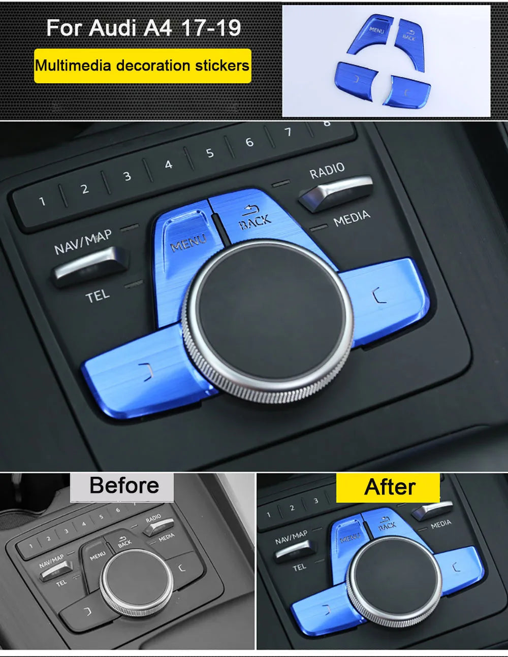 Car Decal Central Handbrake A P Buttons Decorative Panel Covers Stickers Trim For Audi A4 B9 Interior Auto Accessories Goods