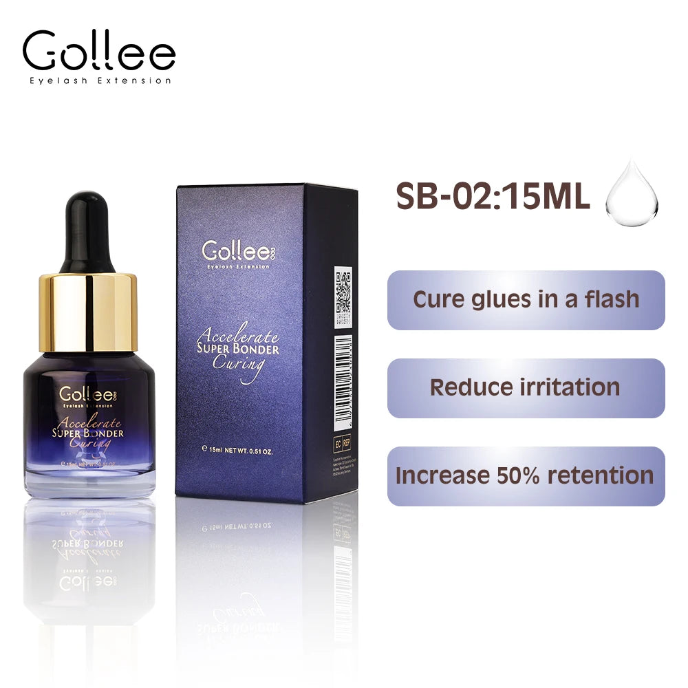 Gollee Eyelash Extensions Glue 15ml Lash Cleansing Primer Super Bonding Lasting Accelerated Curing Lash Extension Primer Makeup