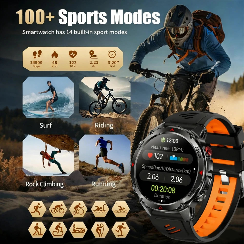 2025 New Military Bluetooth Call Smart Watch Built-in GPS Compass Barometric Altimeter 3ATM Waterproof Sports Smartwatches Men