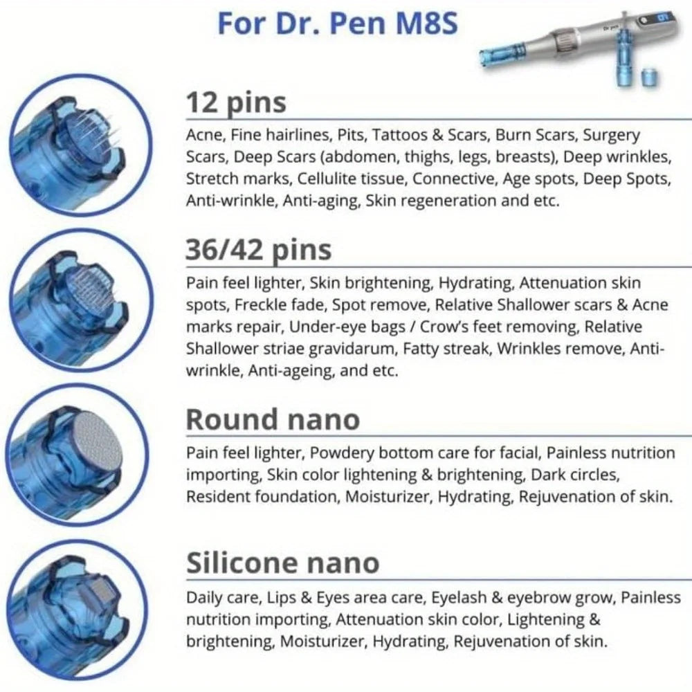 10Pcs Needle Cartridges 12/18/24/36/42 Pins Nano Micro Needle 0.25mm Mesotherapy Cartridge For Dr Pen M8S/A9/A8S/A11
