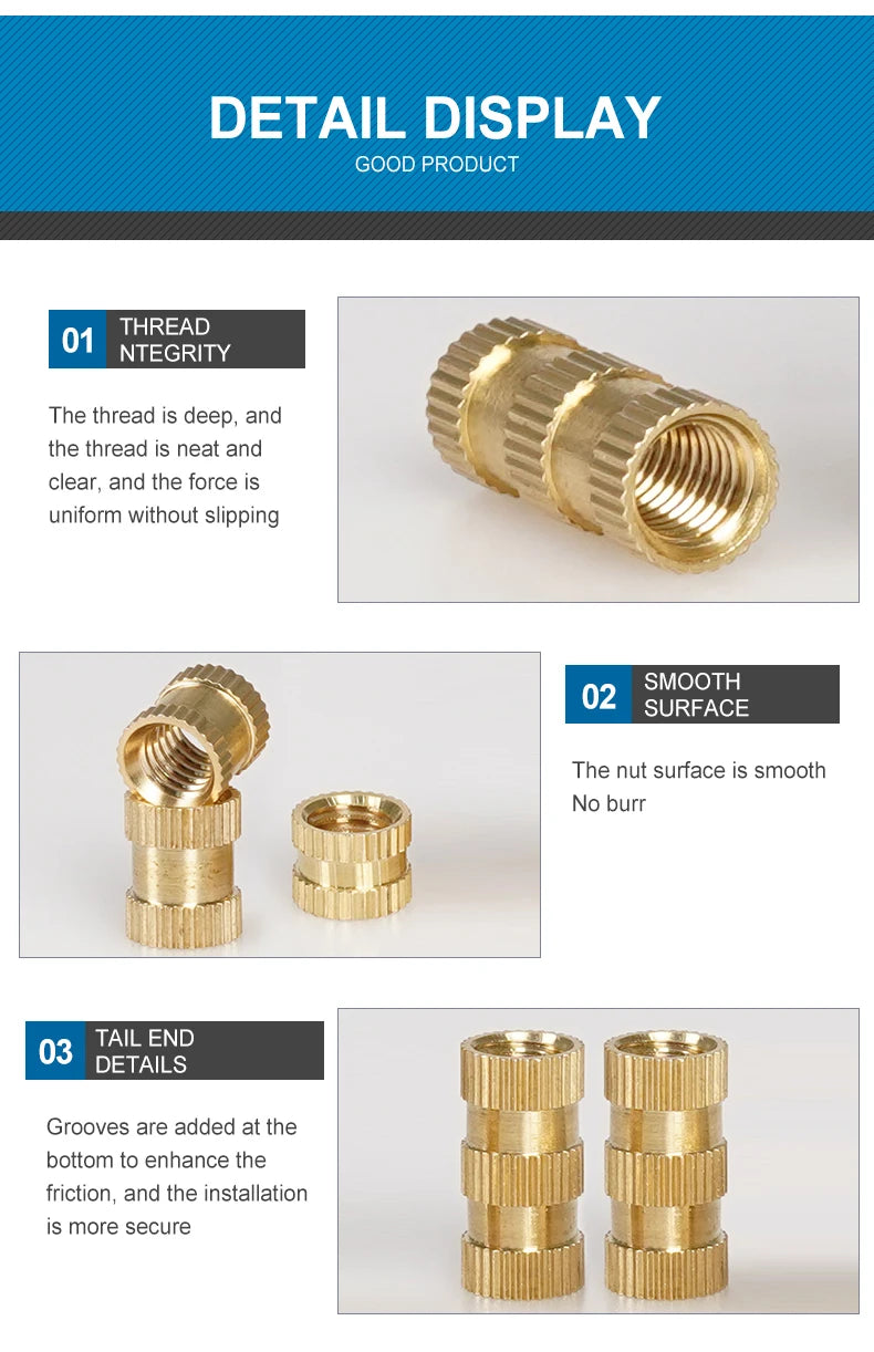 M2 M2.5 M3 M4 M5 M6 M8 M10 Heat Brass Insert Nut Knurled Insertnut Hot Melt Molding Injection Embed Threaded Inserts 3d Printer