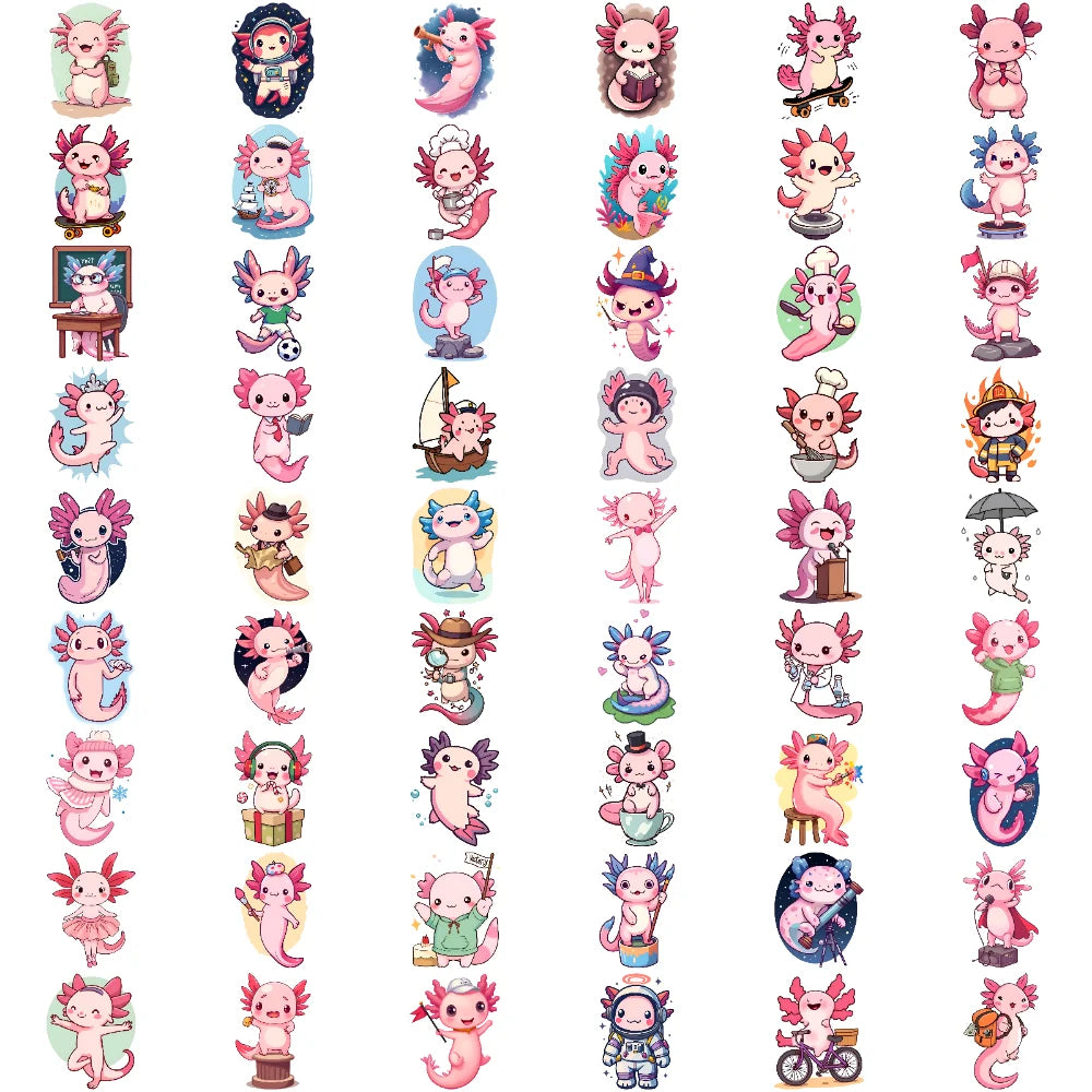 54pcs Temporary Tattoo Cartoon Axolotl Waterproof Long-lasting Body Stickers Cute Axolotl Cartoon For Arms