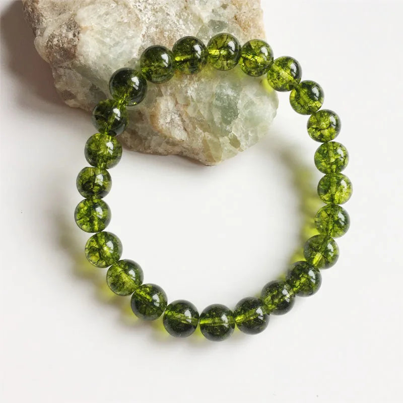 8MM Green Olivne Quartz Bracelet Natural Stone Jewelry Noble Peridot Exquisite Beaded Hand Chain Women Male Female Creative