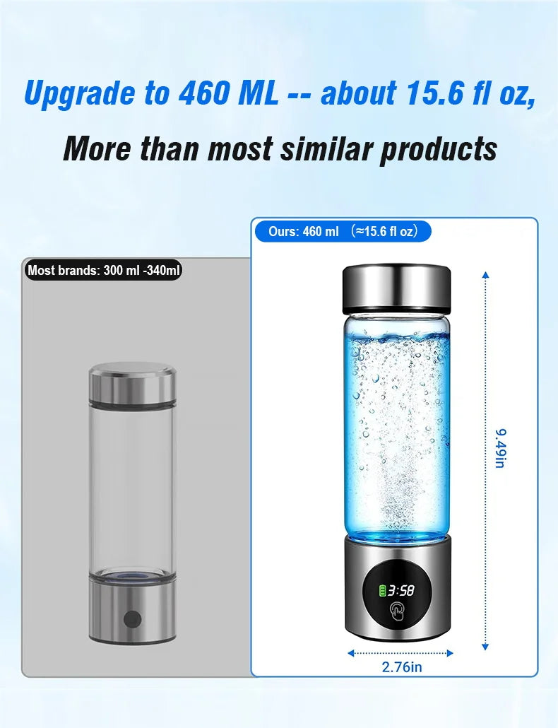 Portable High Performance Hydrogen Water Generator Bottle SPE PEM Chamber Electrolytic Ionizer Rechargeable Hydrogen Water Cup