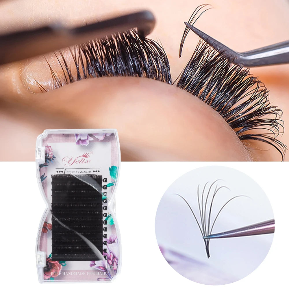 Yelix Easy Fanning Eyelash Extensions Fast Fan Blooming Individual Lashes Automatic High Quality Flowering Volume Eyelash