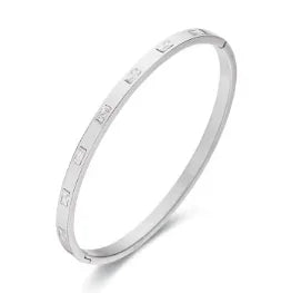 Stainless Steel Inlaid Zircon Bangle Round Bracelets