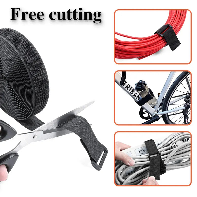 2/5M Hook and Loop Straps Reusable Fastener Cable Tape with Buckles Cut-to-Length Nylon Securing Wire Cord Ties Organizer Tape