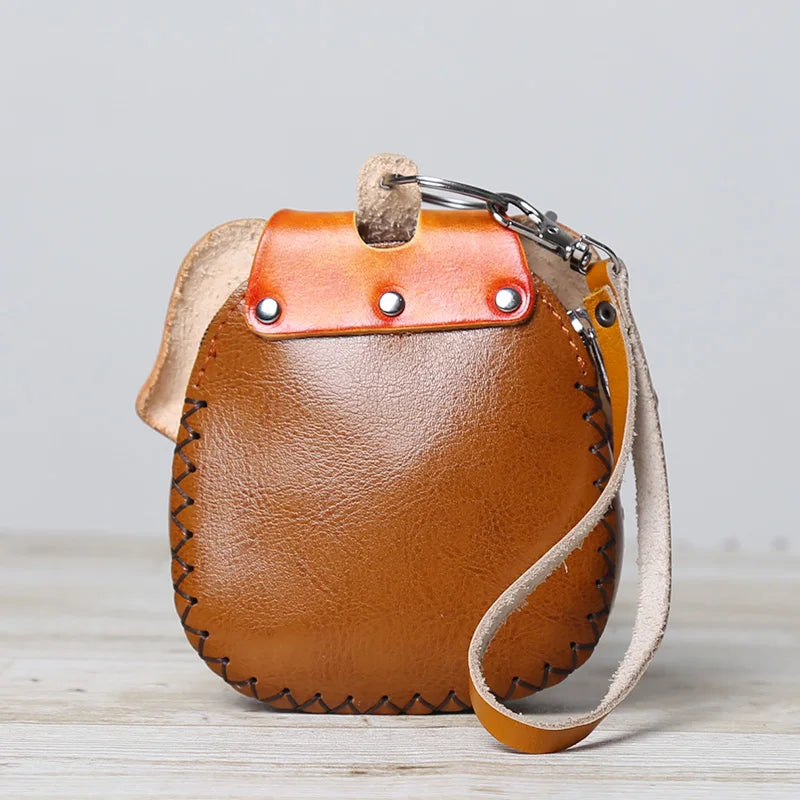 Top Layer Cowhide Creative Cartoon Elephant Zero Wallet Car Key Bag Children's Tree Cream Leather Elephant Gift