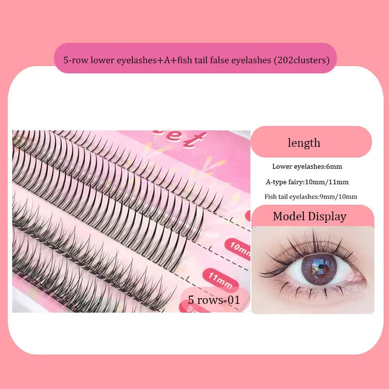 Anlinnet Fishtail + A-type Mixed Hair Five Rows Mixed Natural False Eyelashes Self-Grafting Single Cluster Eyelashes Eye Lash Fa