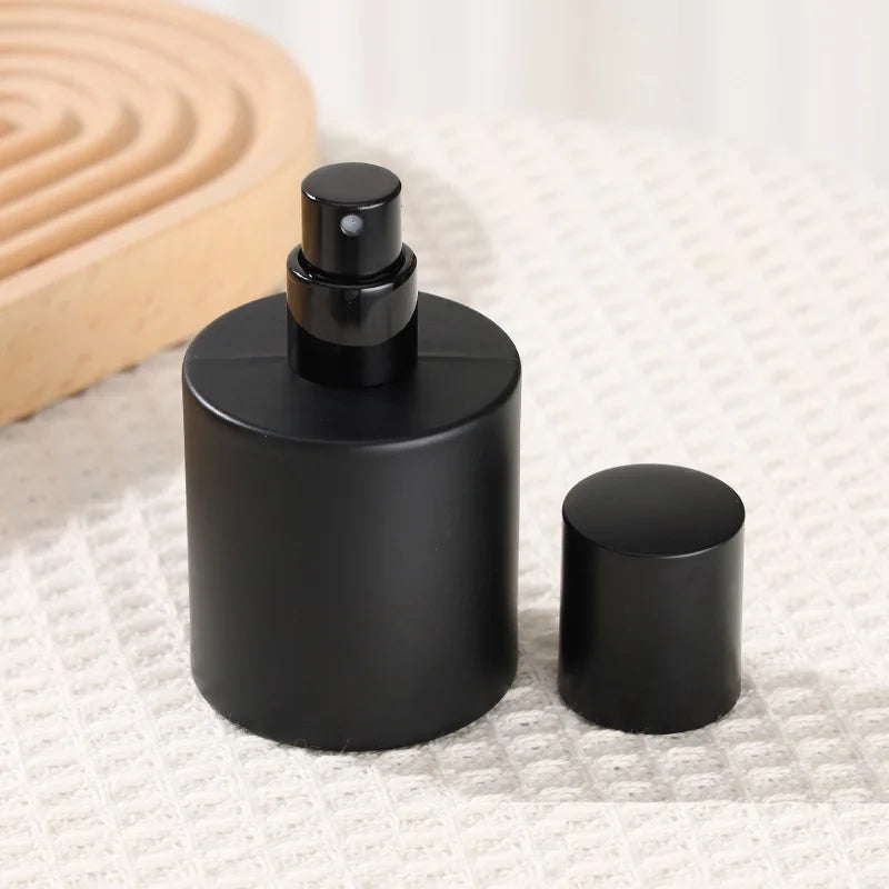 8pcs Matte Black Perfume Refillable Bottle Crimp Pump Atomizer Mist Spray Luruxy Round Empty Fragrance Glass Bottles 30ml 50ml