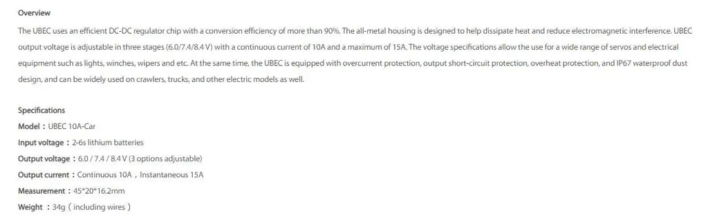 Hobbywing UBEC 10A Voltage Regulator Module Waterproof 2-6S 6 / 7.4 / 8.4V 10A Adjustable Metal Shell BEC For RC Car Parts