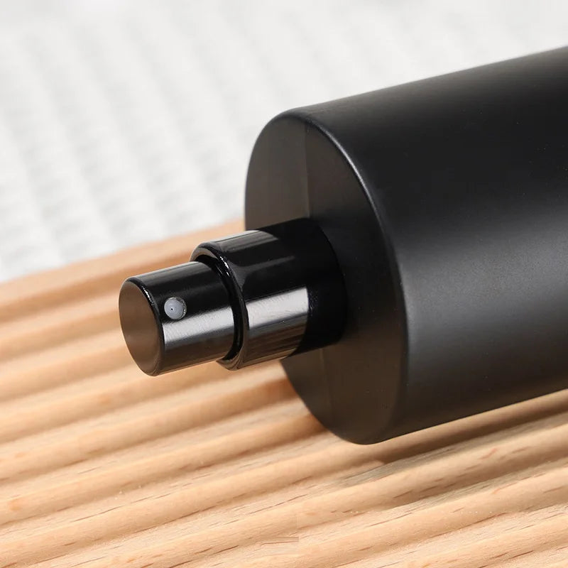 8pcs Matte Black Perfume Refillable Bottle Crimp Pump Atomizer Mist Spray Luruxy Round Empty Fragrance Glass Bottles 30ml 50ml